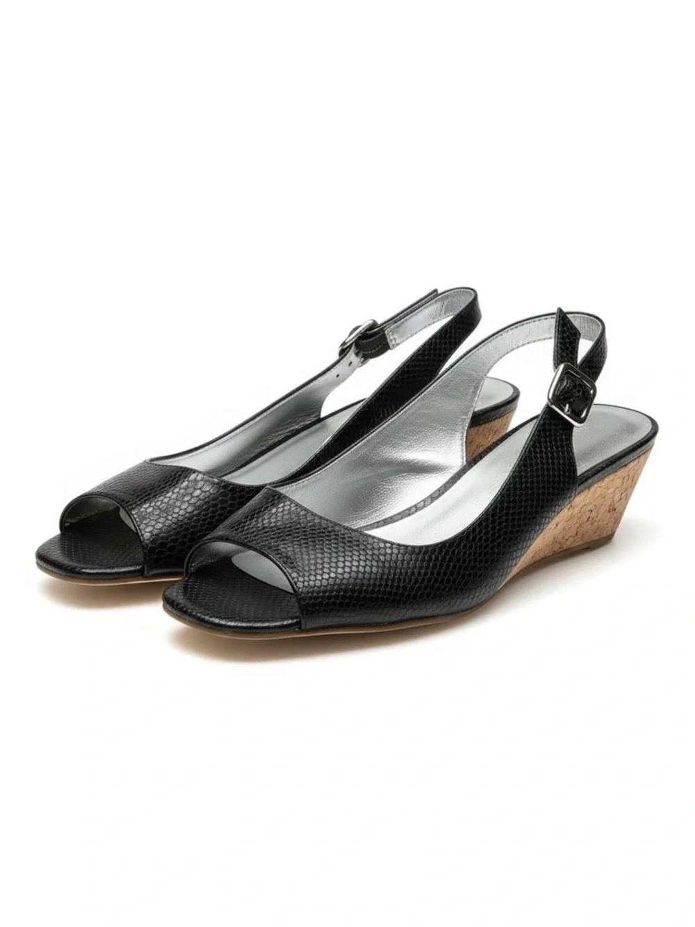 Banana Republic 𖤐 Leather Peep Toe Slingback Sandals Straw Espadrilles 𖤐 Black